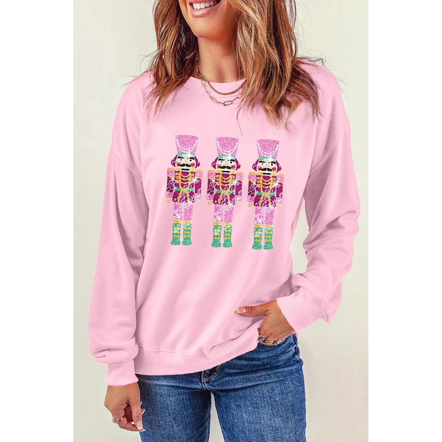 santa's workshop sequin crew sweaters - basil boutique