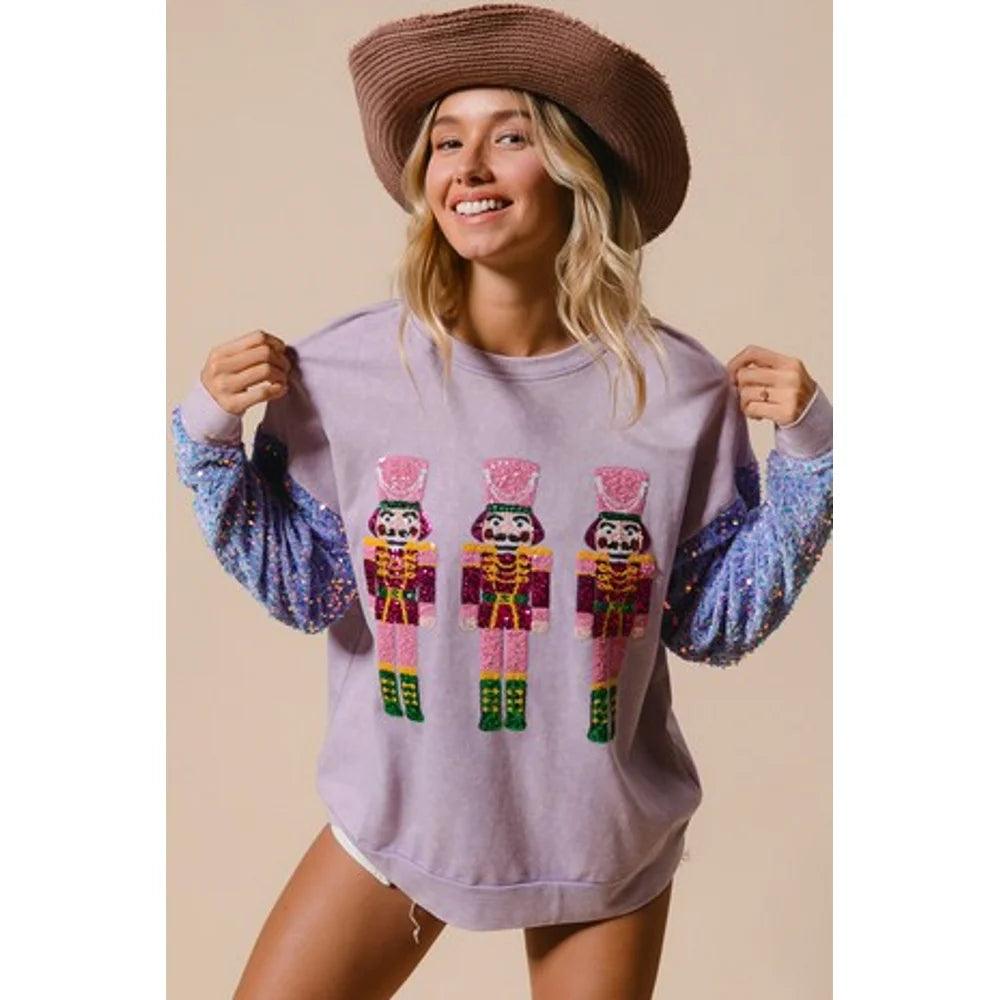 santa's workshop sequin crew sweaters - basil boutique