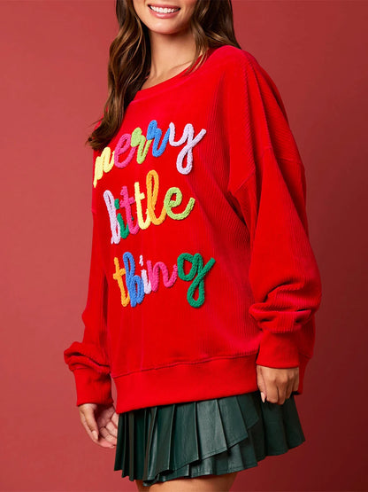 merry little things embroidered crew sweater - basil boutique