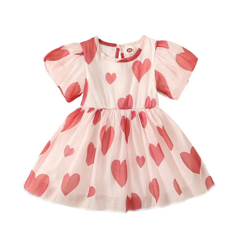 heart puff sleeve kids dress