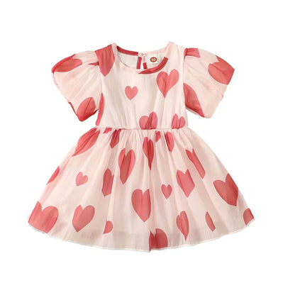 heart puff sleeve kids dress