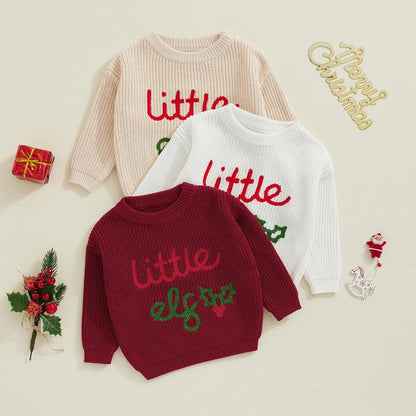 little elf knit kids crew sweater - basil boutique