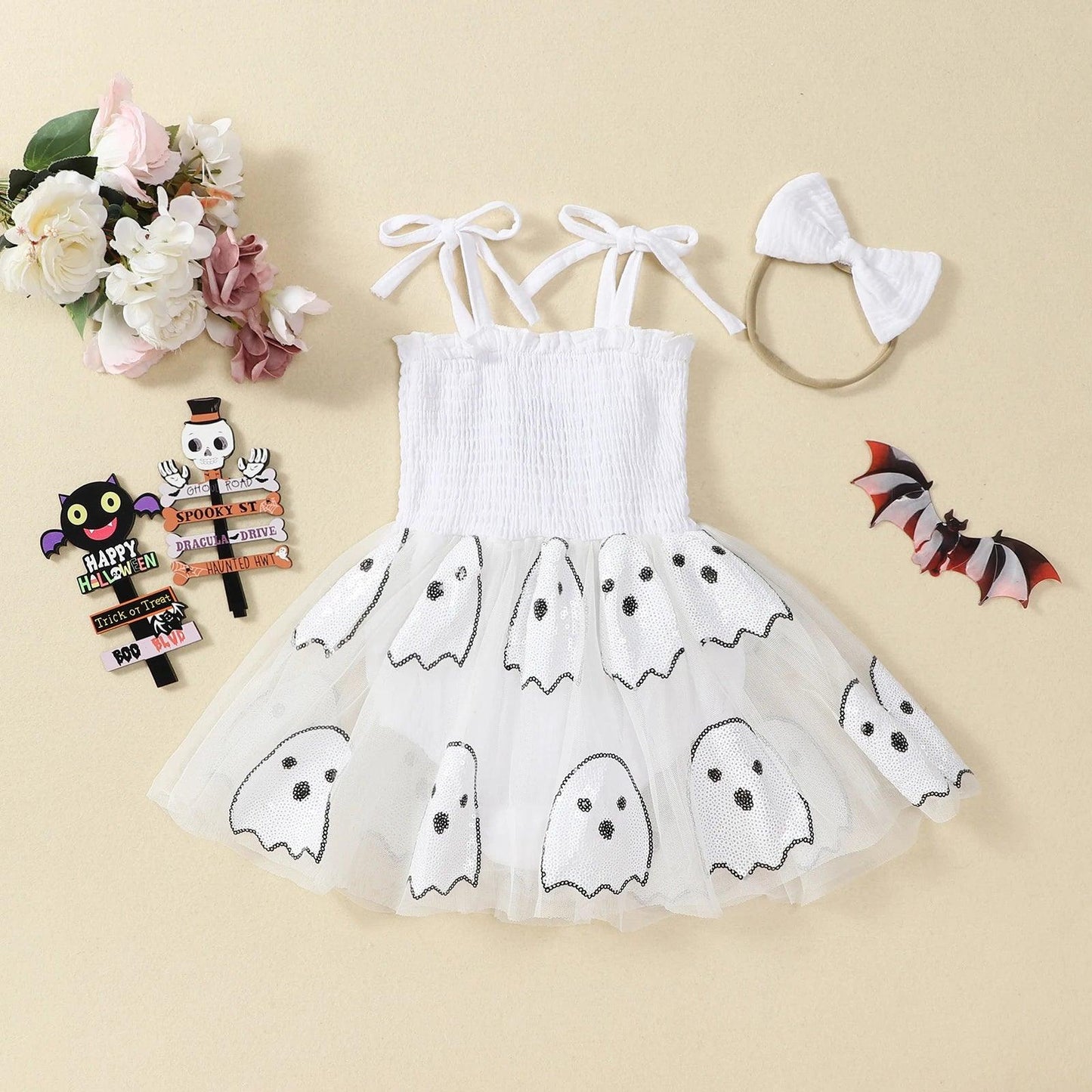 boo ghost kids dress - basil boutique