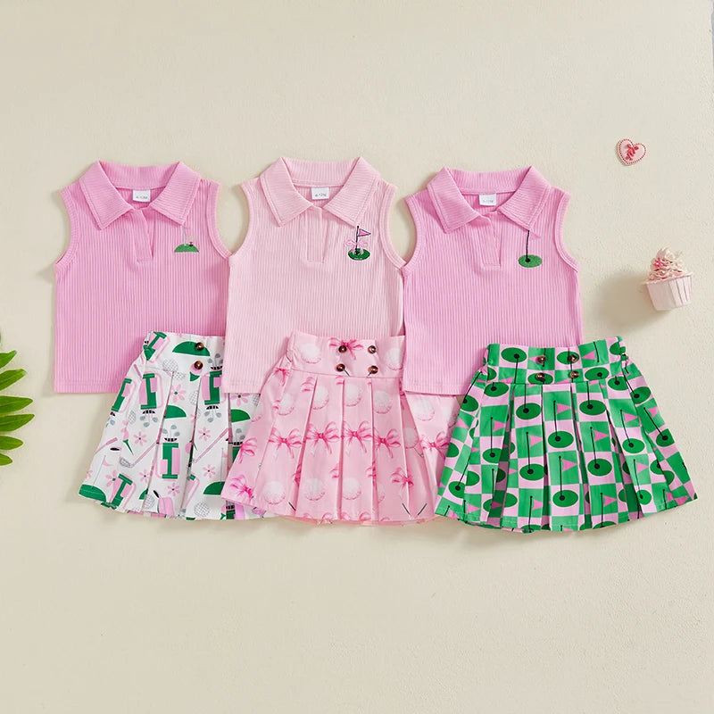 golf polo tank top + pleated skirt kids outfits
