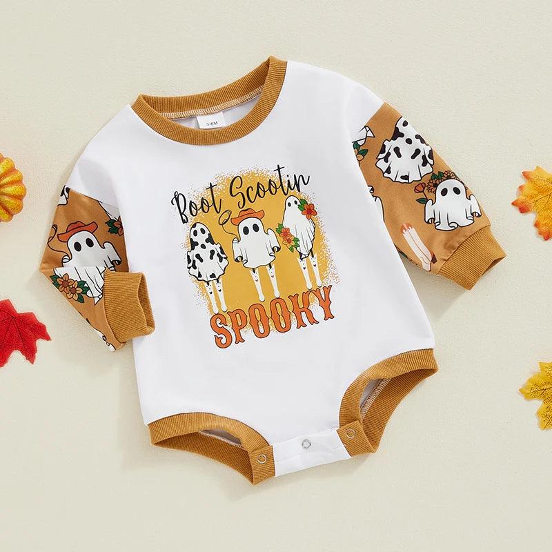 boot scootin spooky onesie - basil boutique