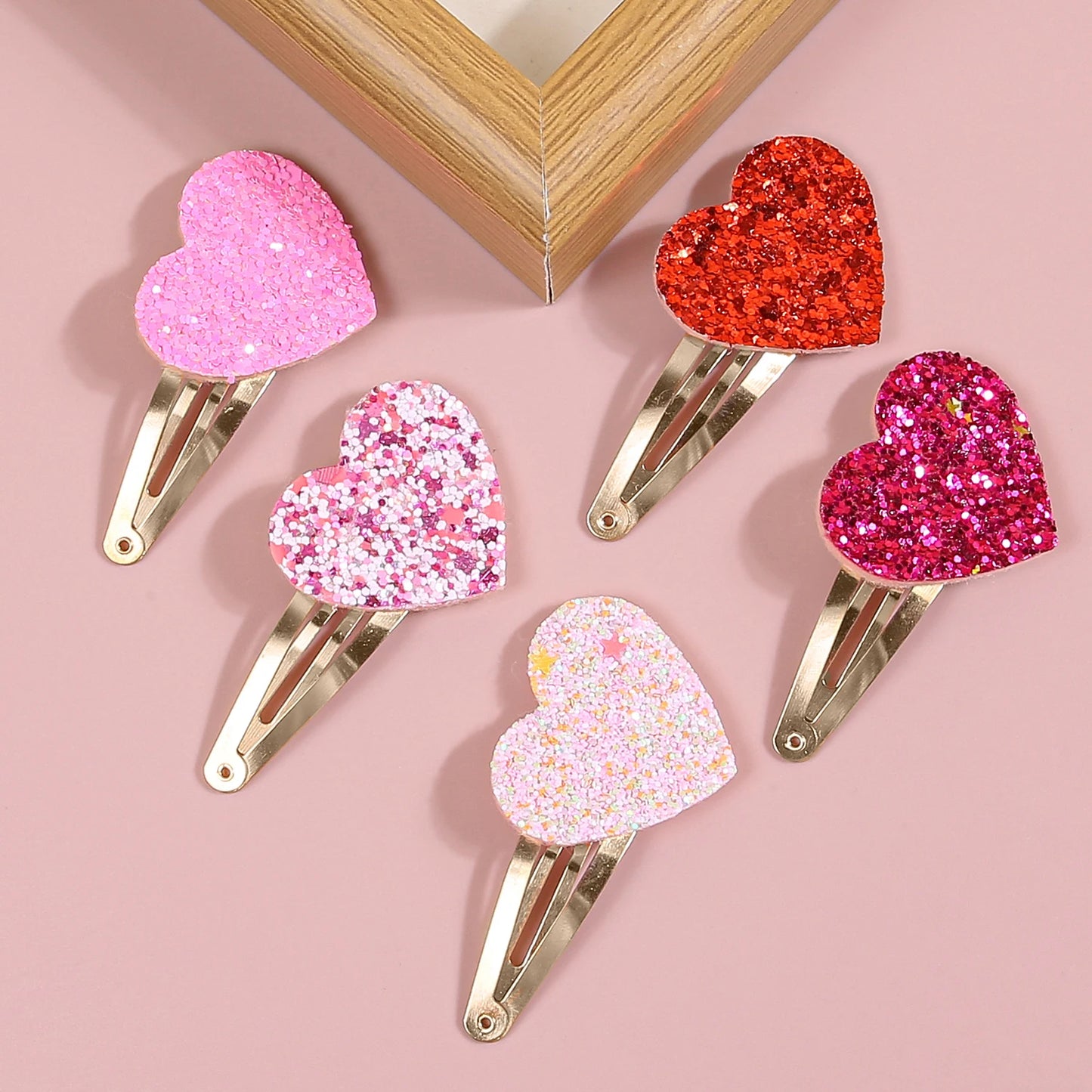 heart glitter hair clips