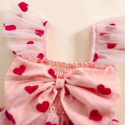 heart bow + ruffles kids dress