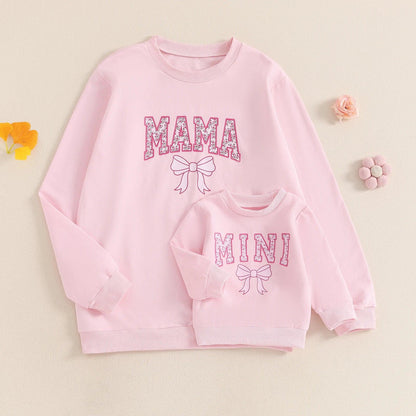 mama + mini bow matching crew sweatshirts - basil boutique