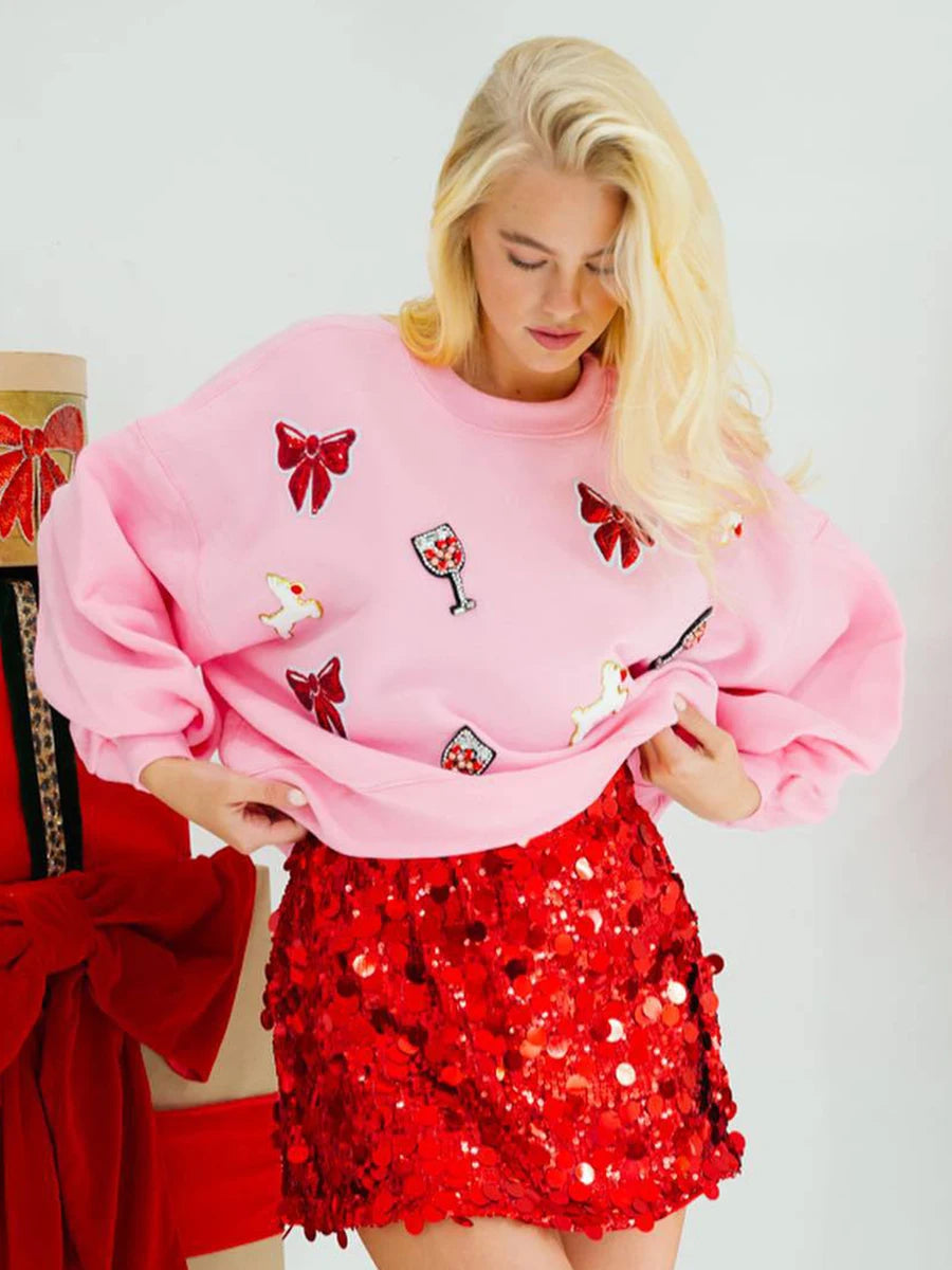 cheers to the holidays sequin crew sweater