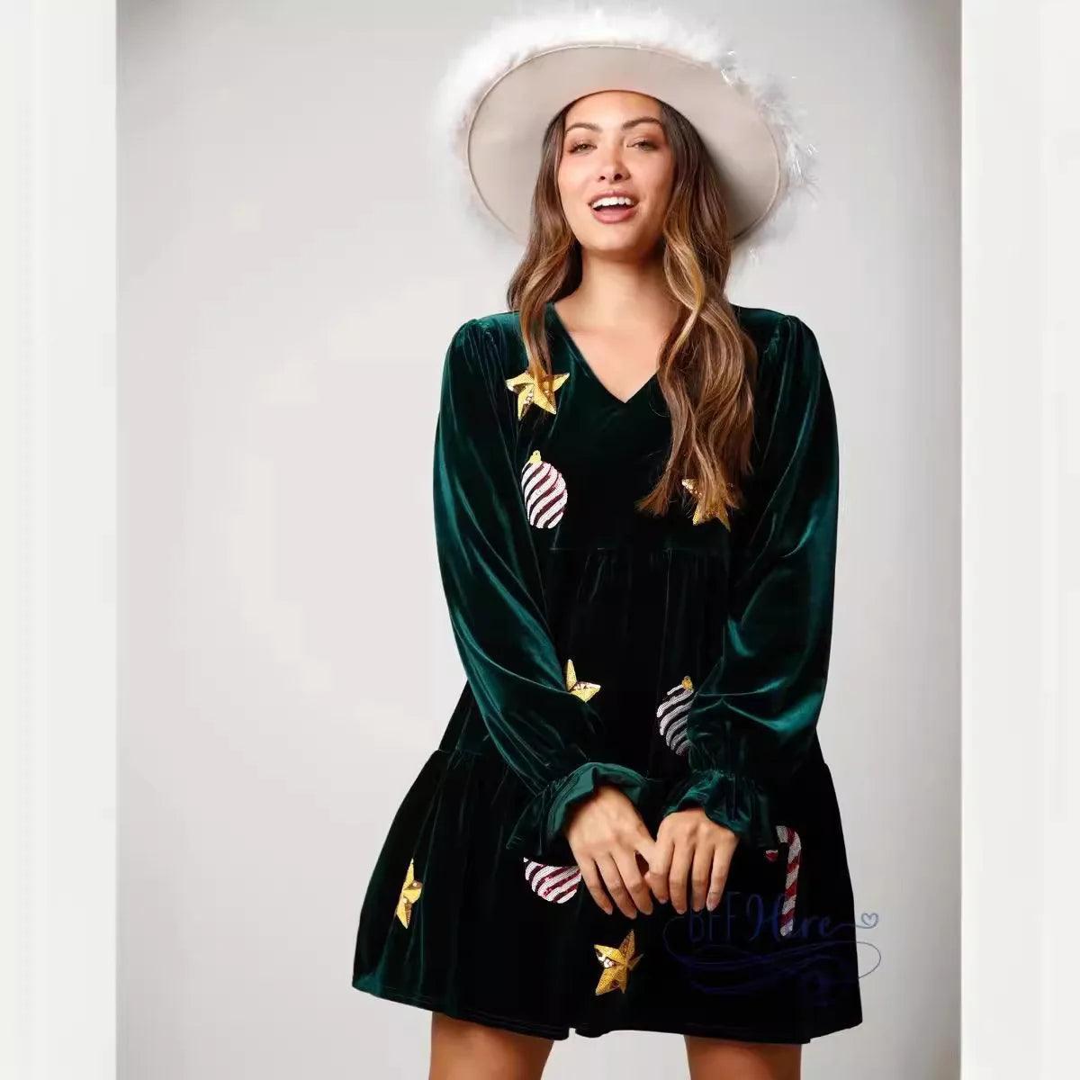 tis the season sequin + velvet dress - basil boutique