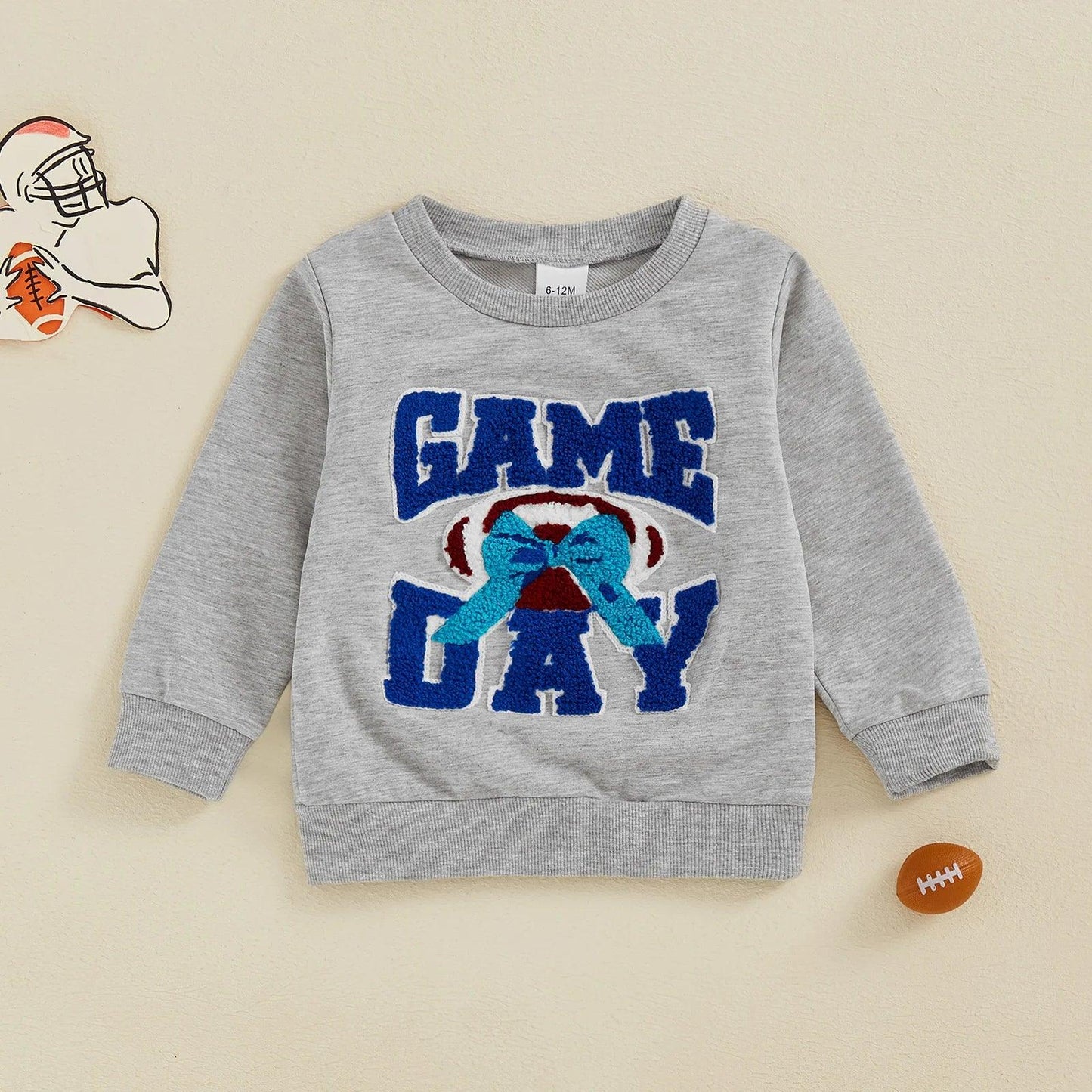 game day bow + football kids crew sweatshirt