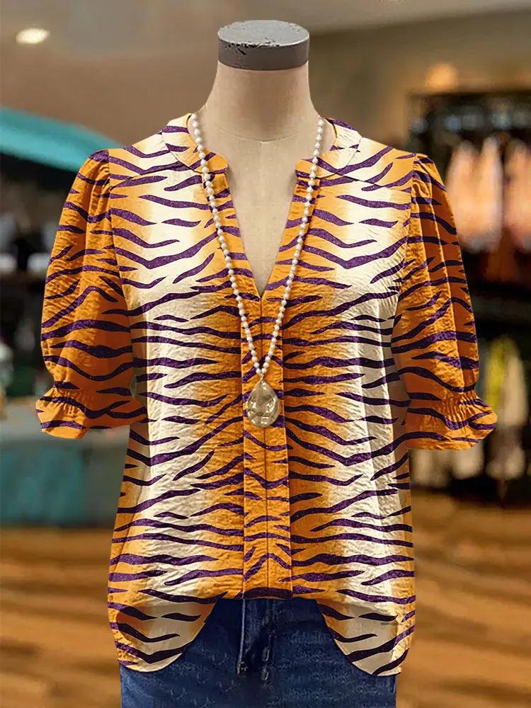 tiger print v-neck t-shirt - basil boutique