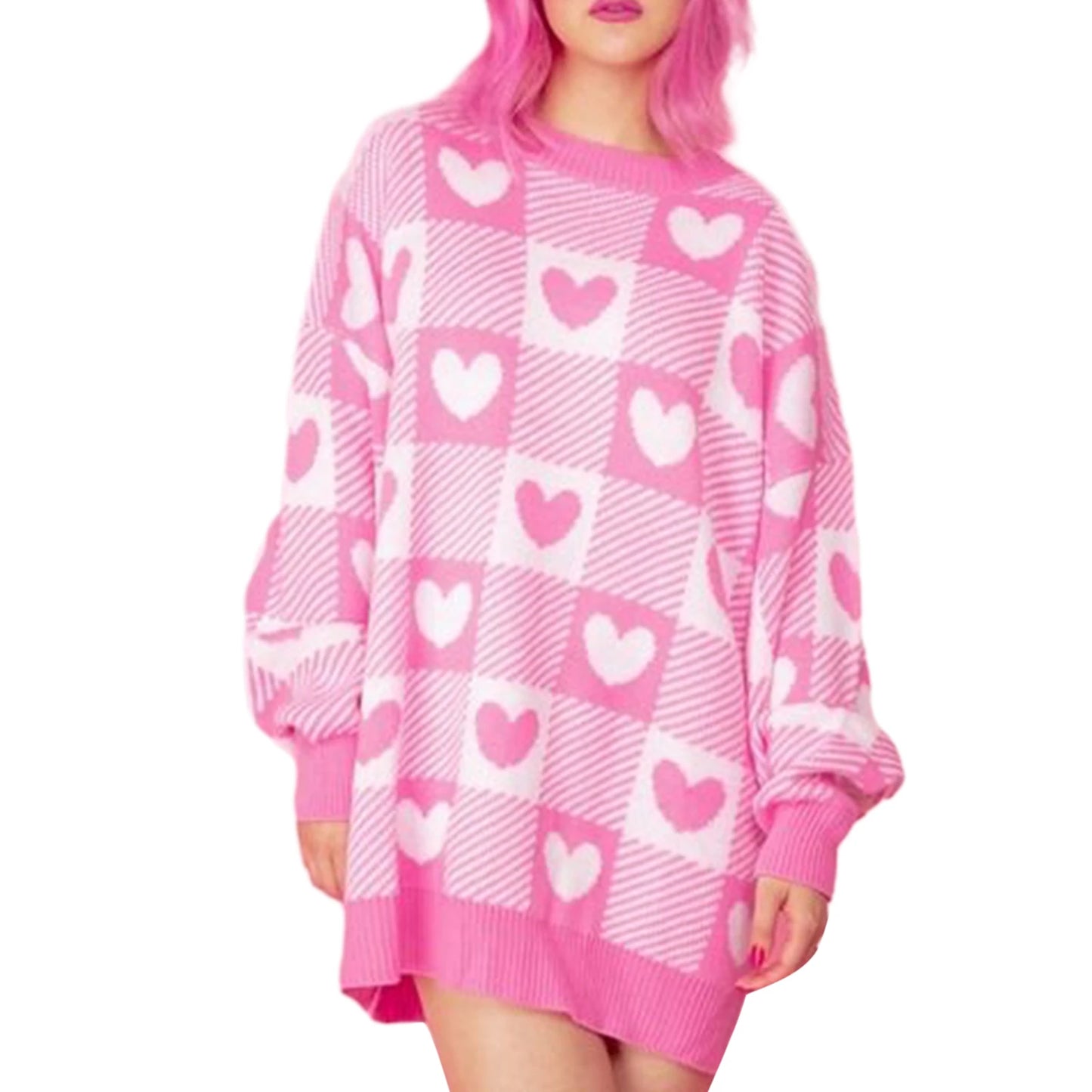 checkered heart crew sweater