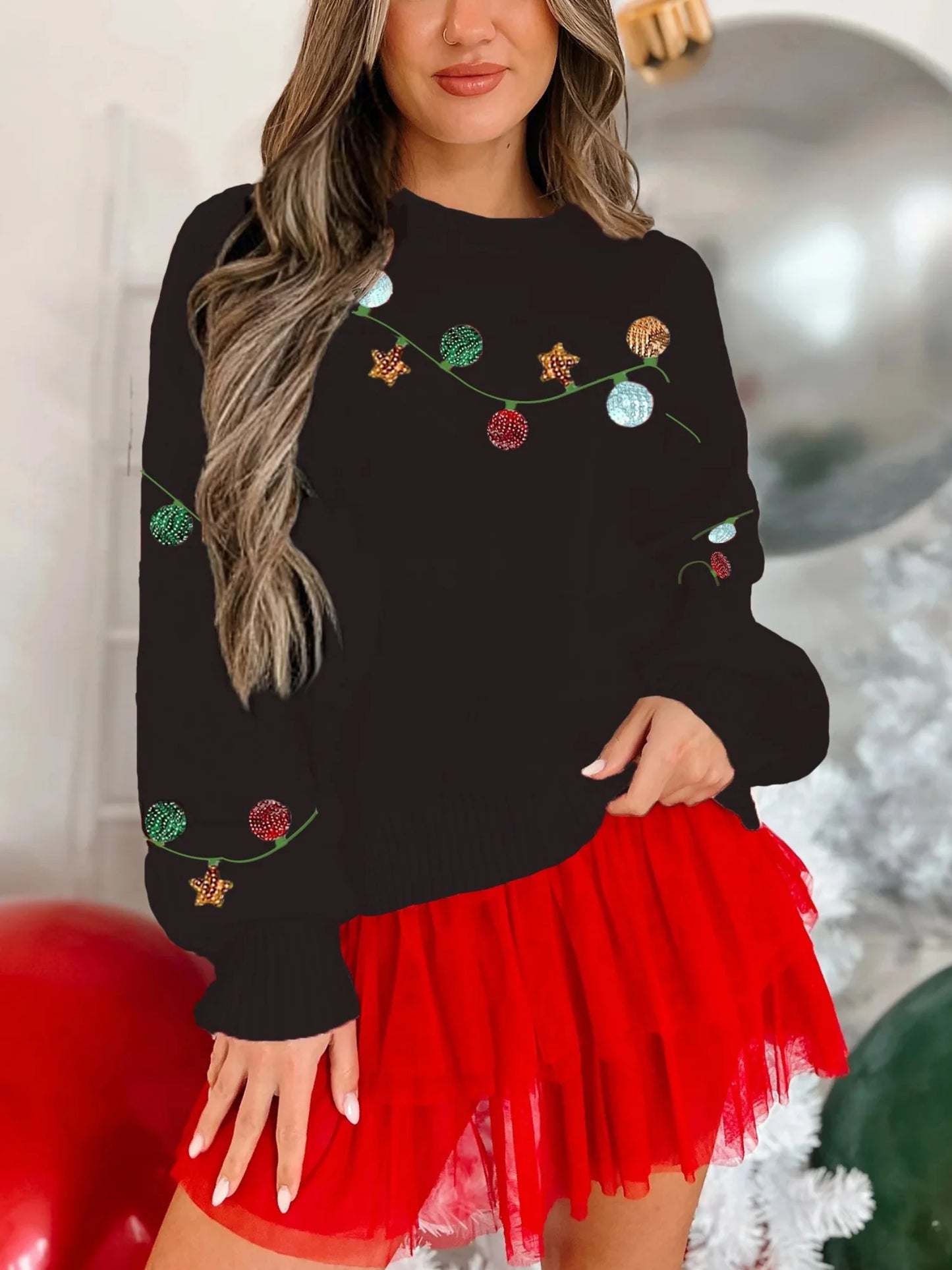 christmas garland sequin crew sweater