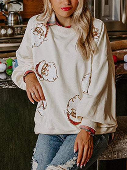 santa claus sequin crew sweater - basil boutique