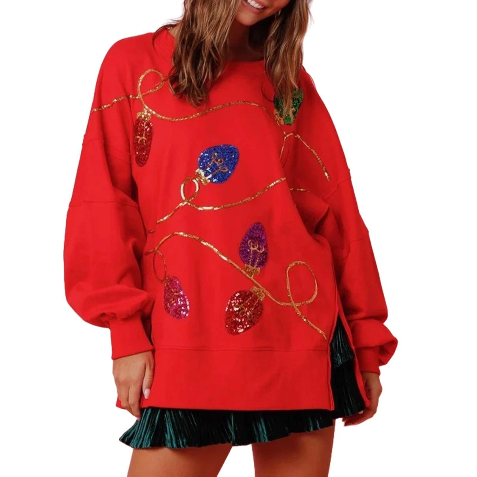 holiday lights sequin crew sweater - basil boutique