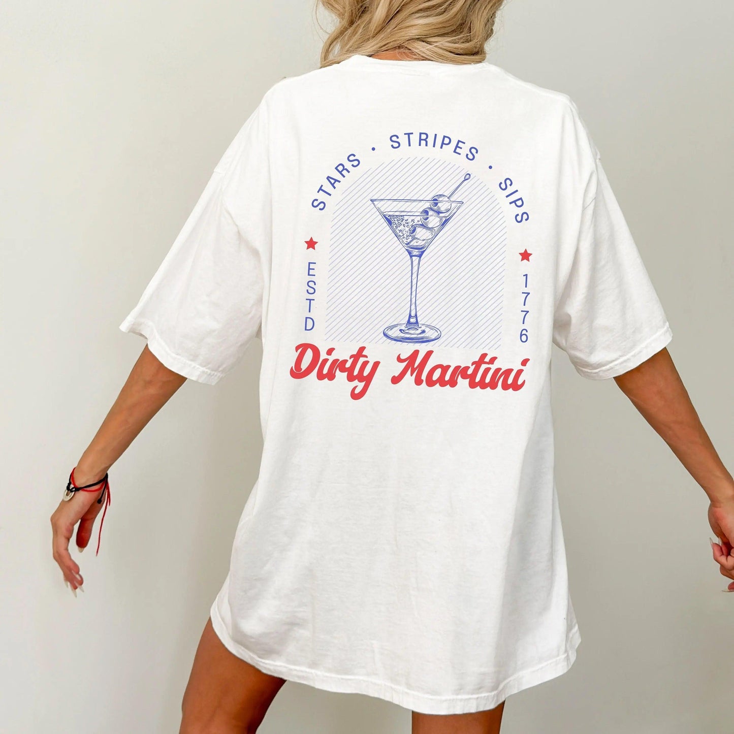 stars stripes sips dirty martini t-shirt - basil boutique