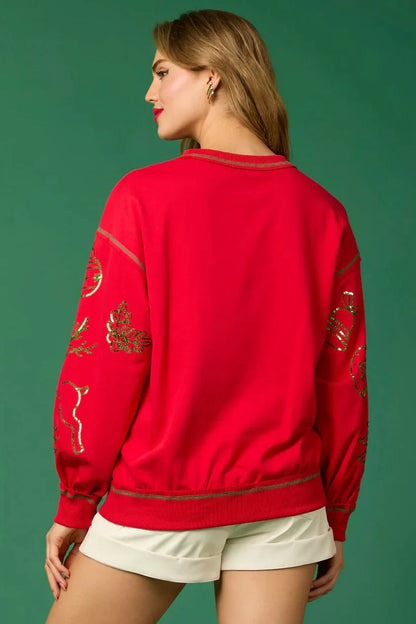 santa's reindeer sequin crew sweater