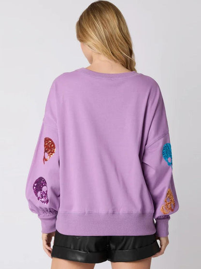 skull sequin crew sweater - basil boutique