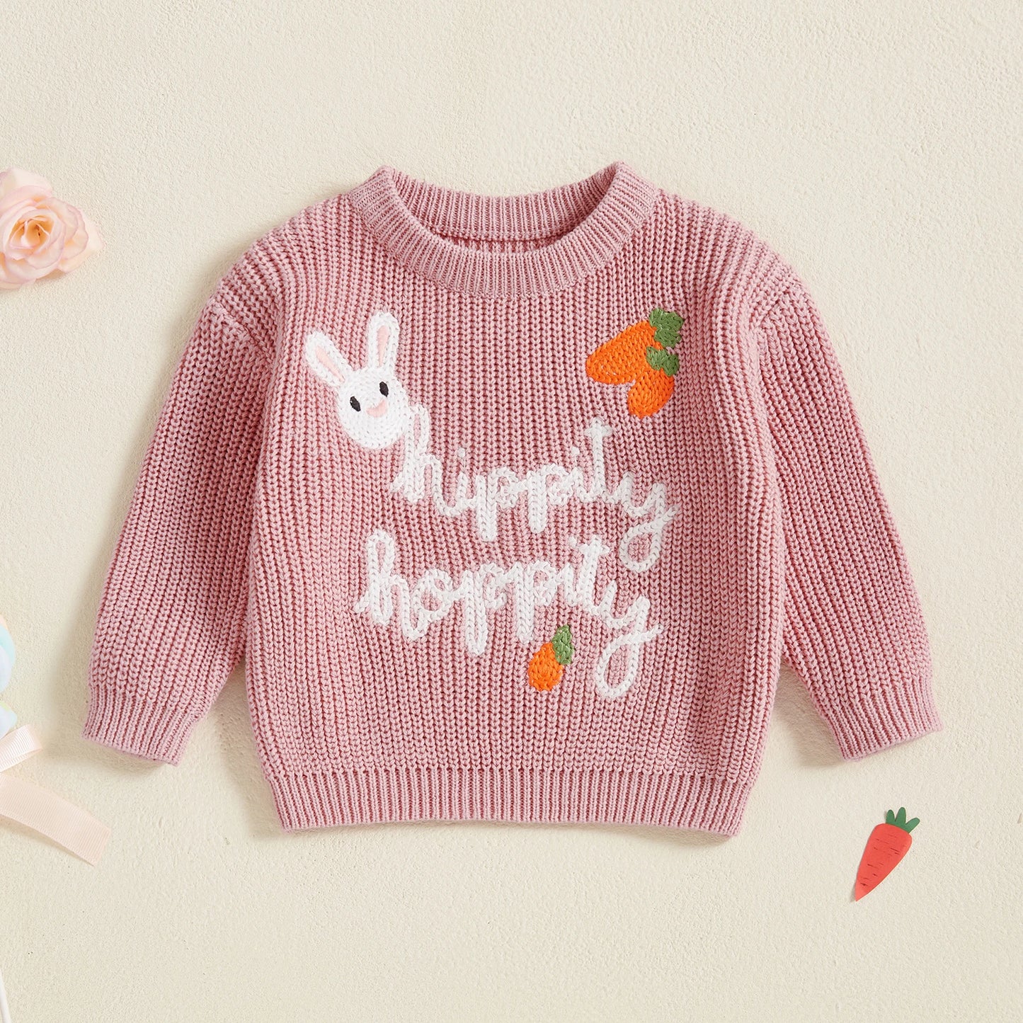 hippity hoppity knit kids crew sweater