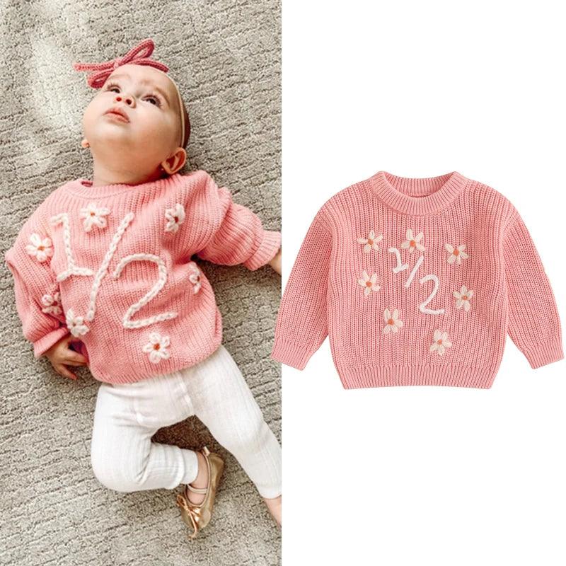 1/2 floral knit kids crew sweater