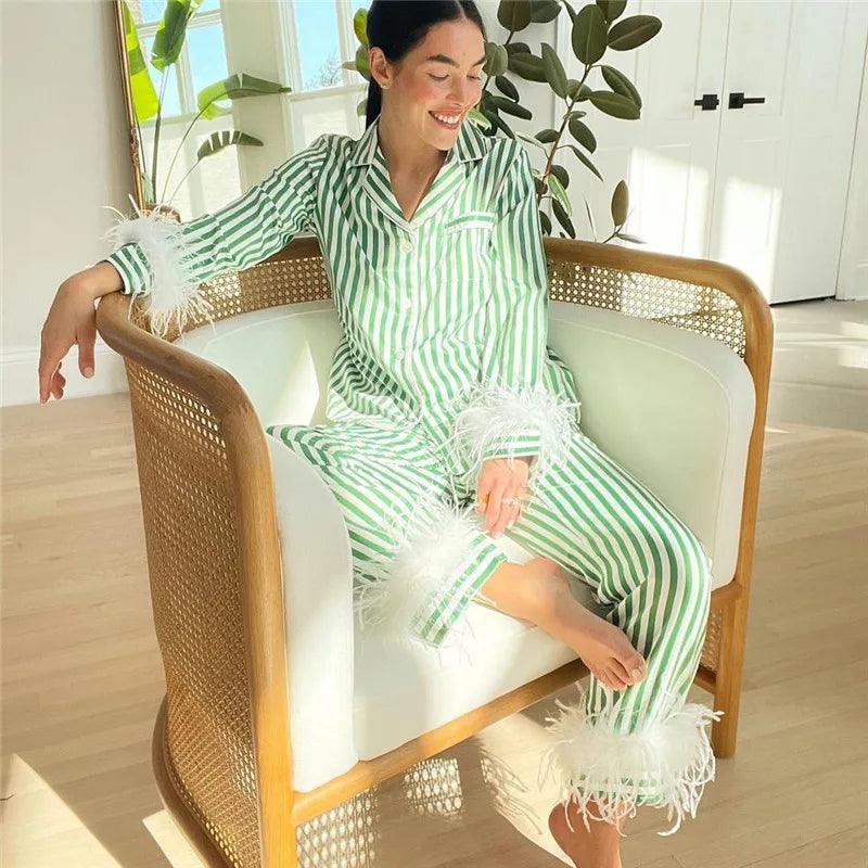 pinstripe feather pajamas