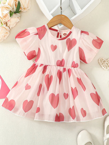 heart puff sleeve kids dress