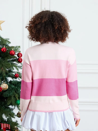 holly jolly sequin striped crew sweater