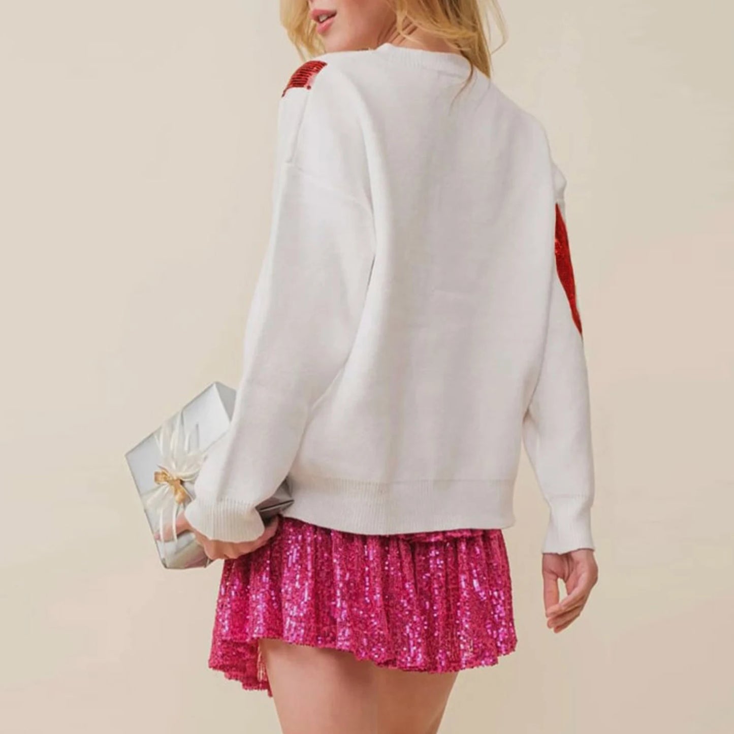 bow sequin crew sweater