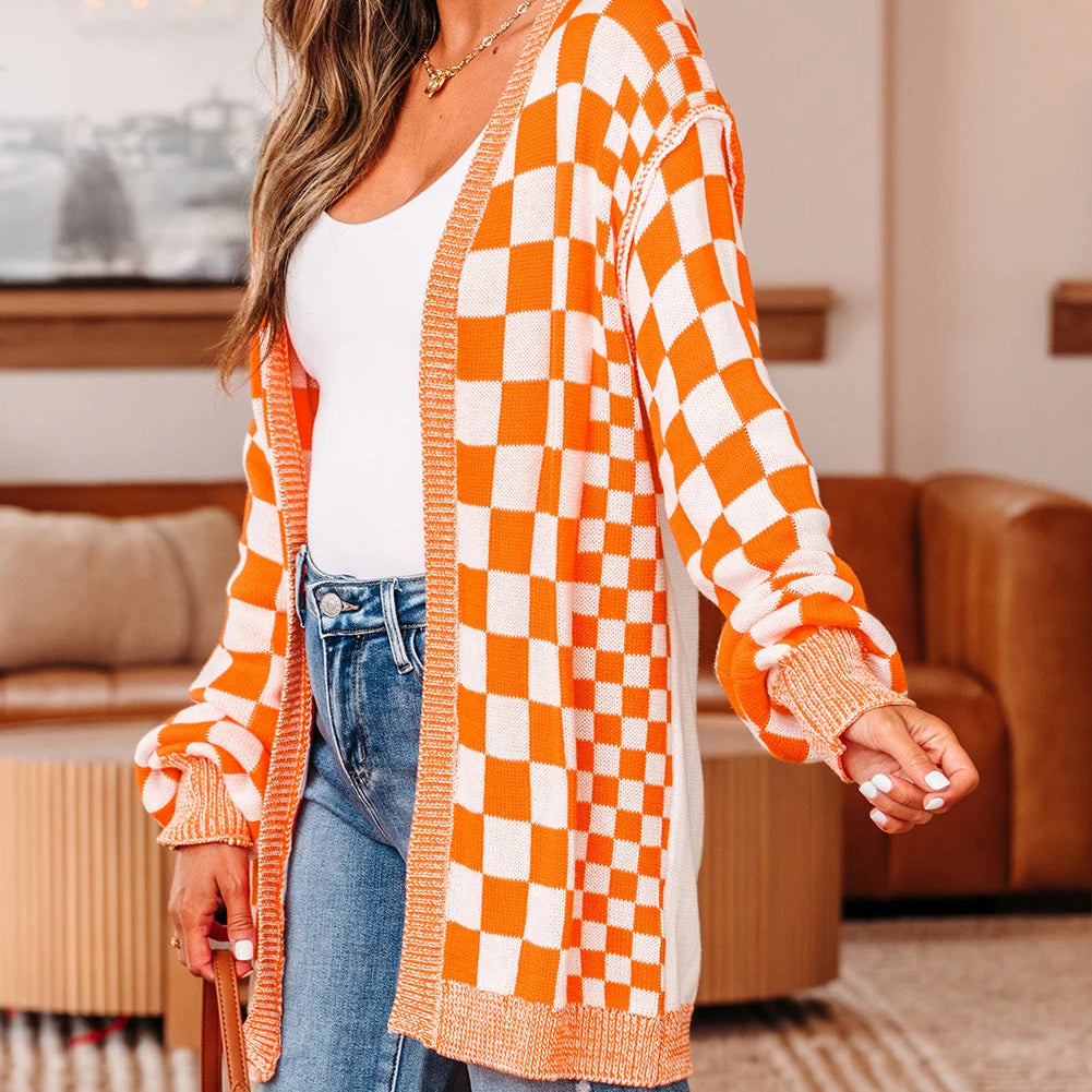 orange checkered cardigan