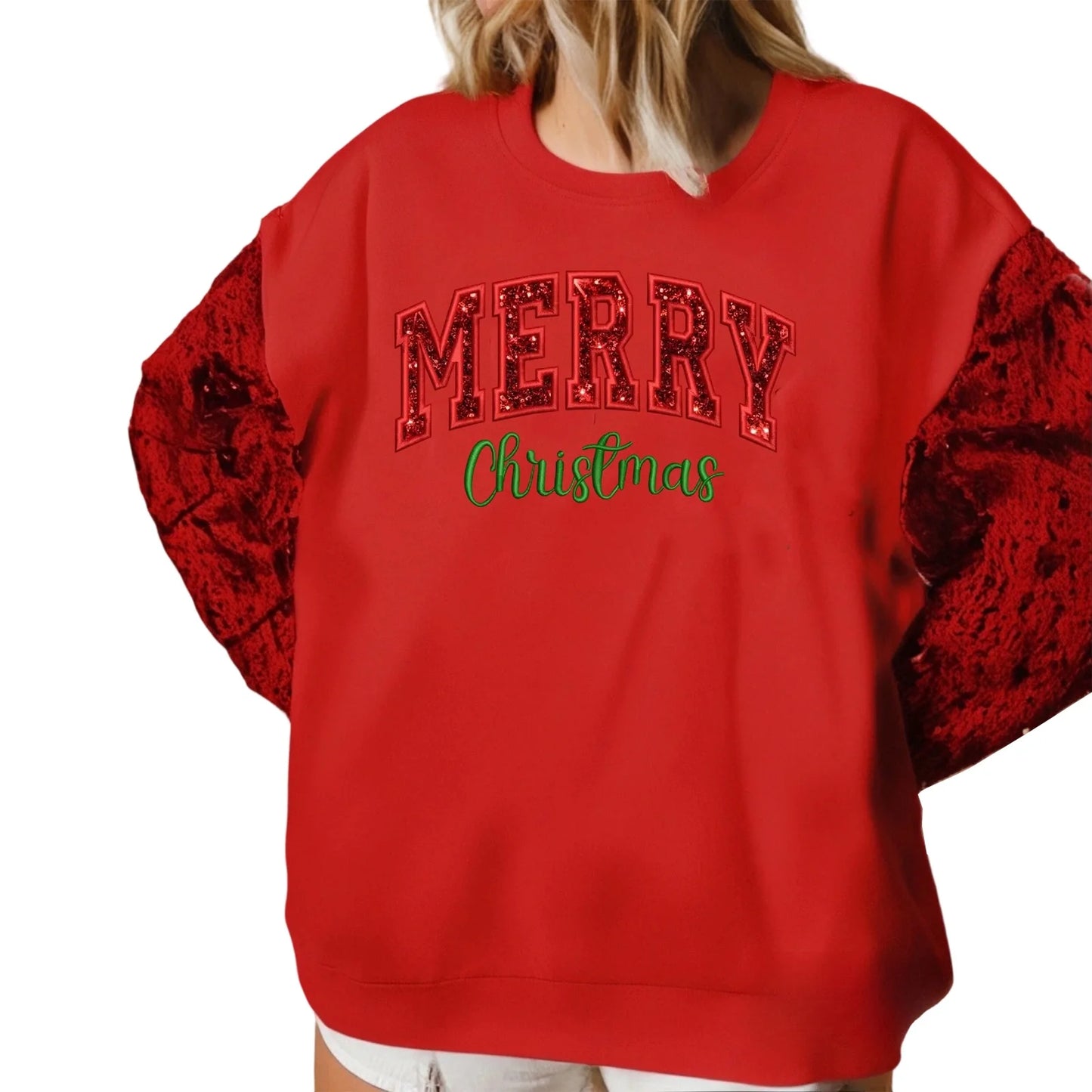 merry christmas sequin crew sweater