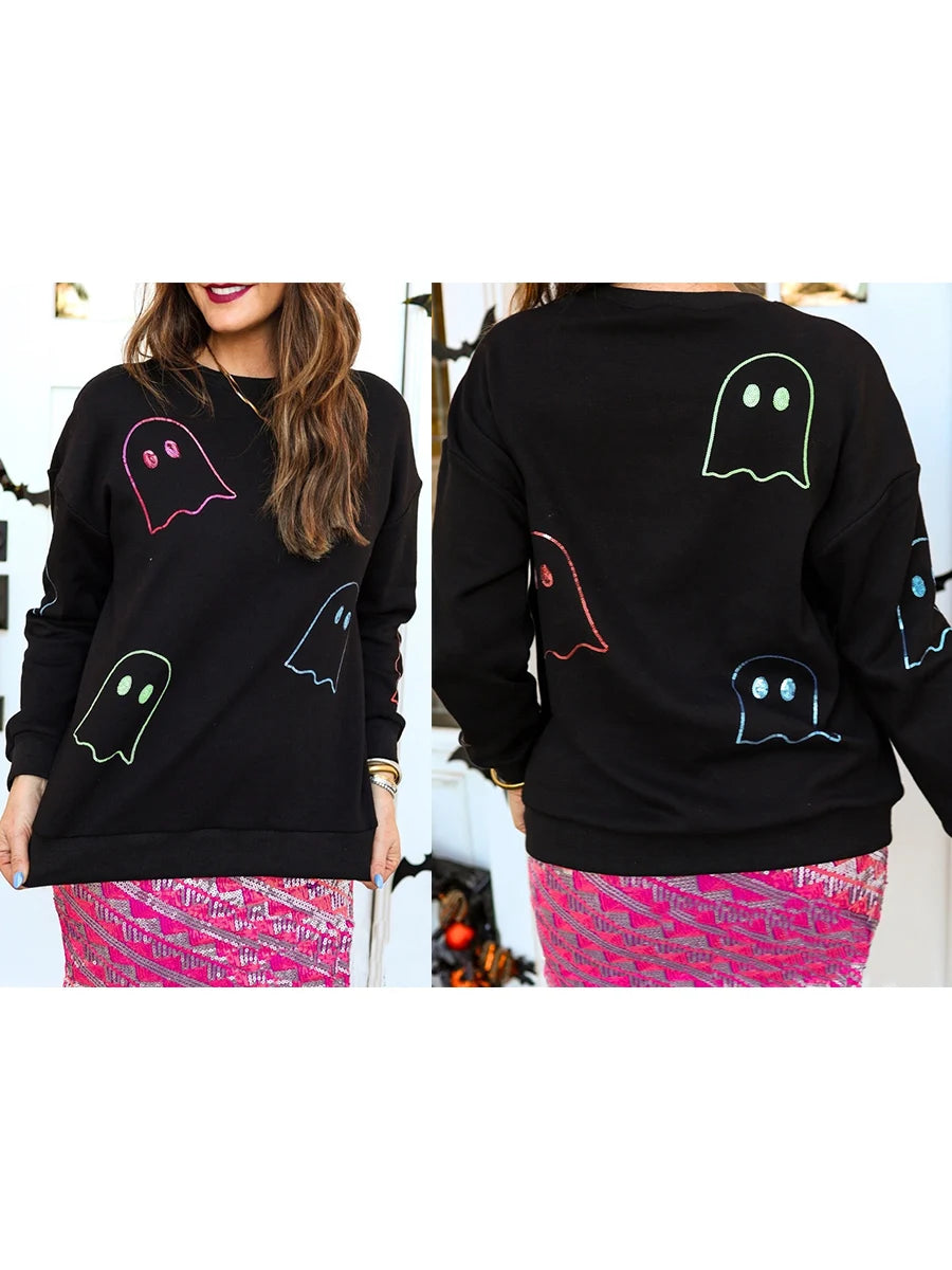 ghouls + glitter sequin crew sweater - basil boutique