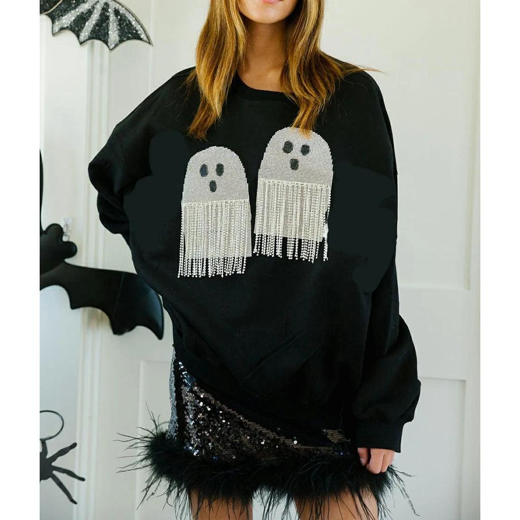 ghost sequin + tassel crew sweater - basil boutique