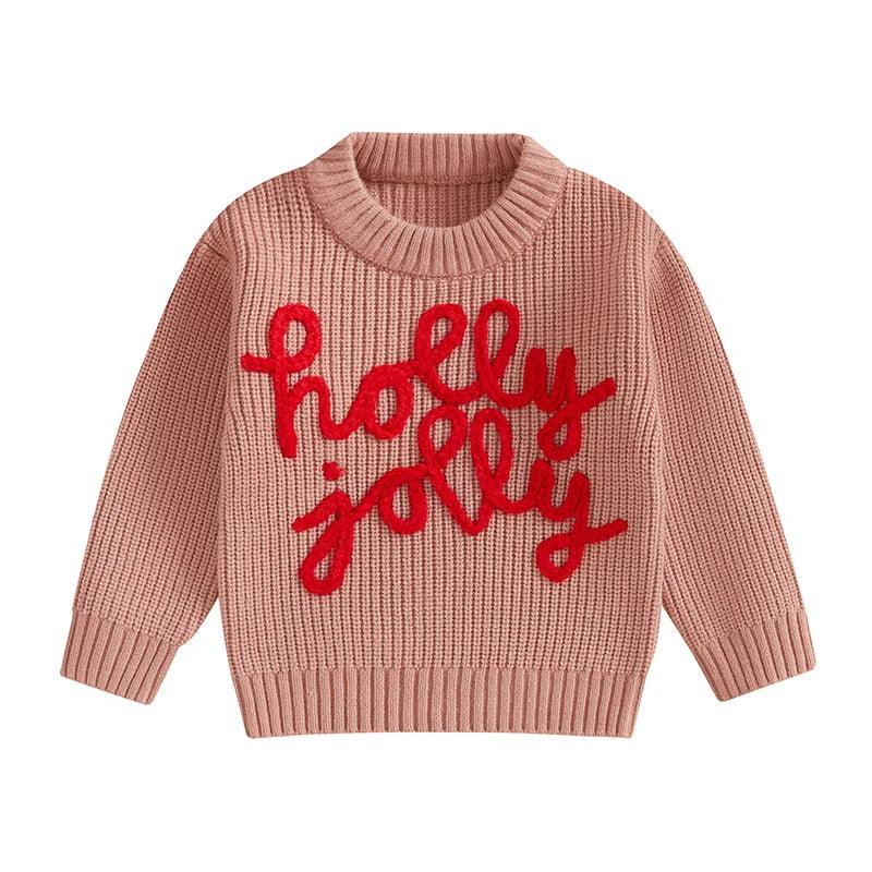 holly jolly holiday knit kids crew sweater - basil boutique