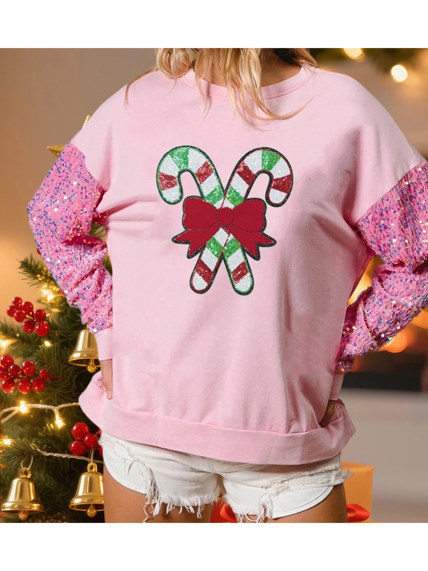 candy cane lane sequin crew sweater