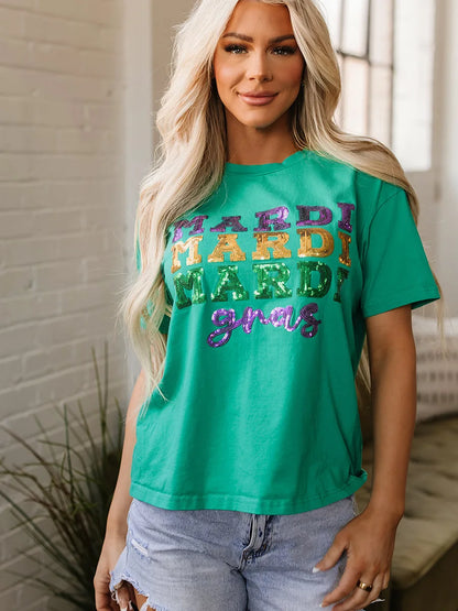 mardi gras letter sequin top