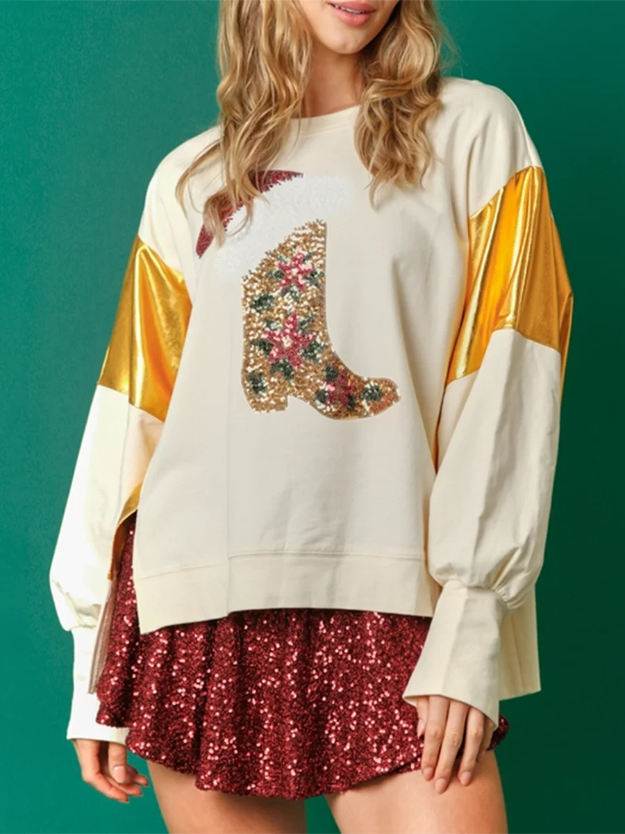 christmas cowgirl sequin crew sweater