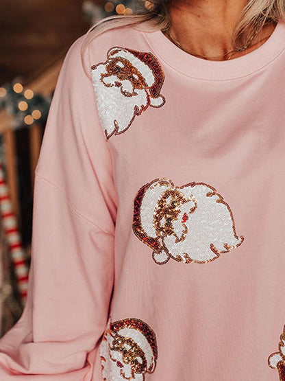 santa claus sequin crew sweater - basil boutique