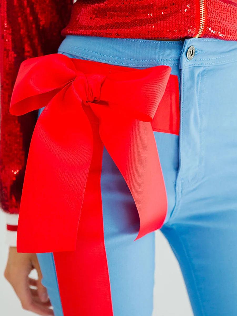 christmas bow bell-bottom pants