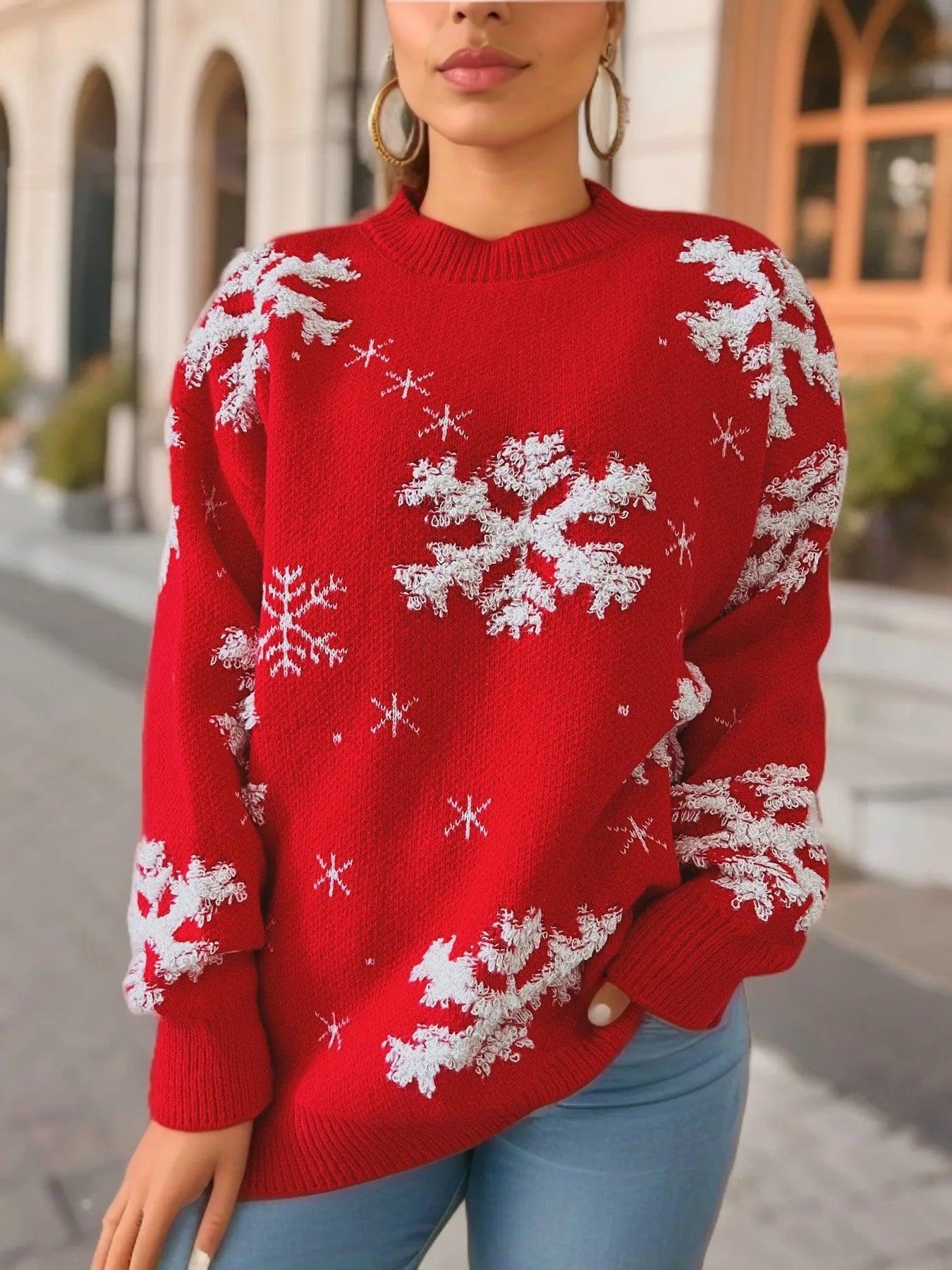 snowflake tinsel crew sweater - basil boutique