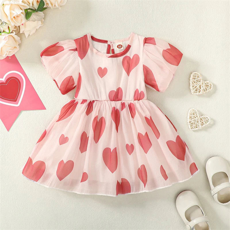 heart puff sleeve kids dress
