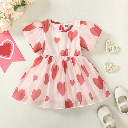 heart puff sleeve kids dress