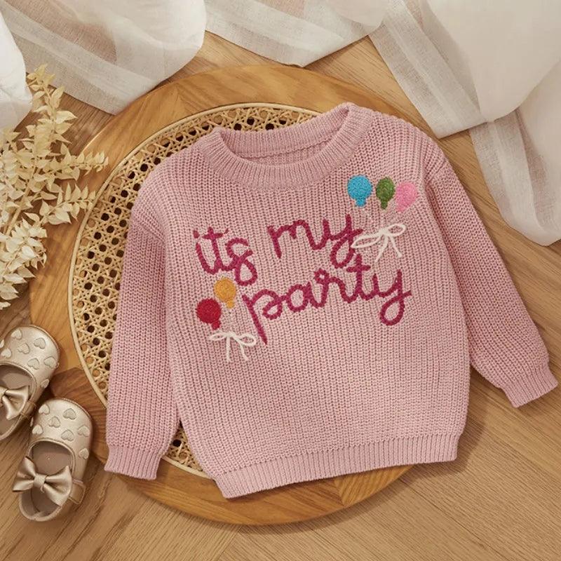 it's my party knit kids crew sweater - basil boutique