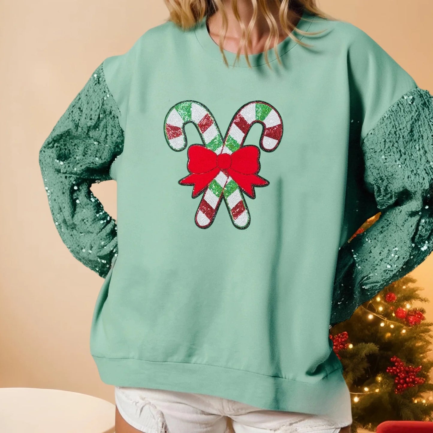 candy cane lane sequin crew sweater
