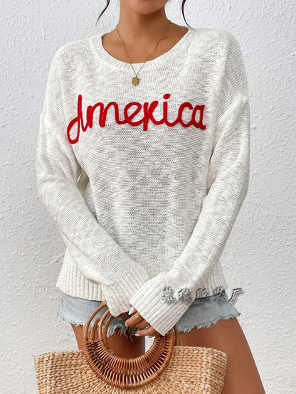 america knit crew sweater - basil boutique