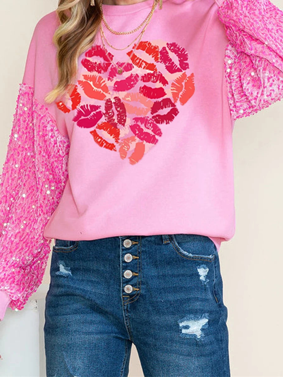 charming valentine sequin crew sweaters
