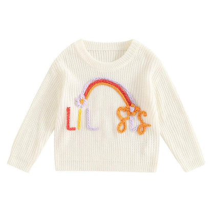 lil sis rainbow knit kids sweater - basil boutique