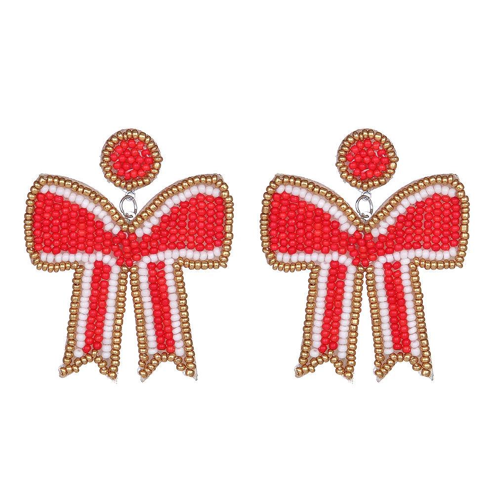 game day bow beaded earrings - basil boutique