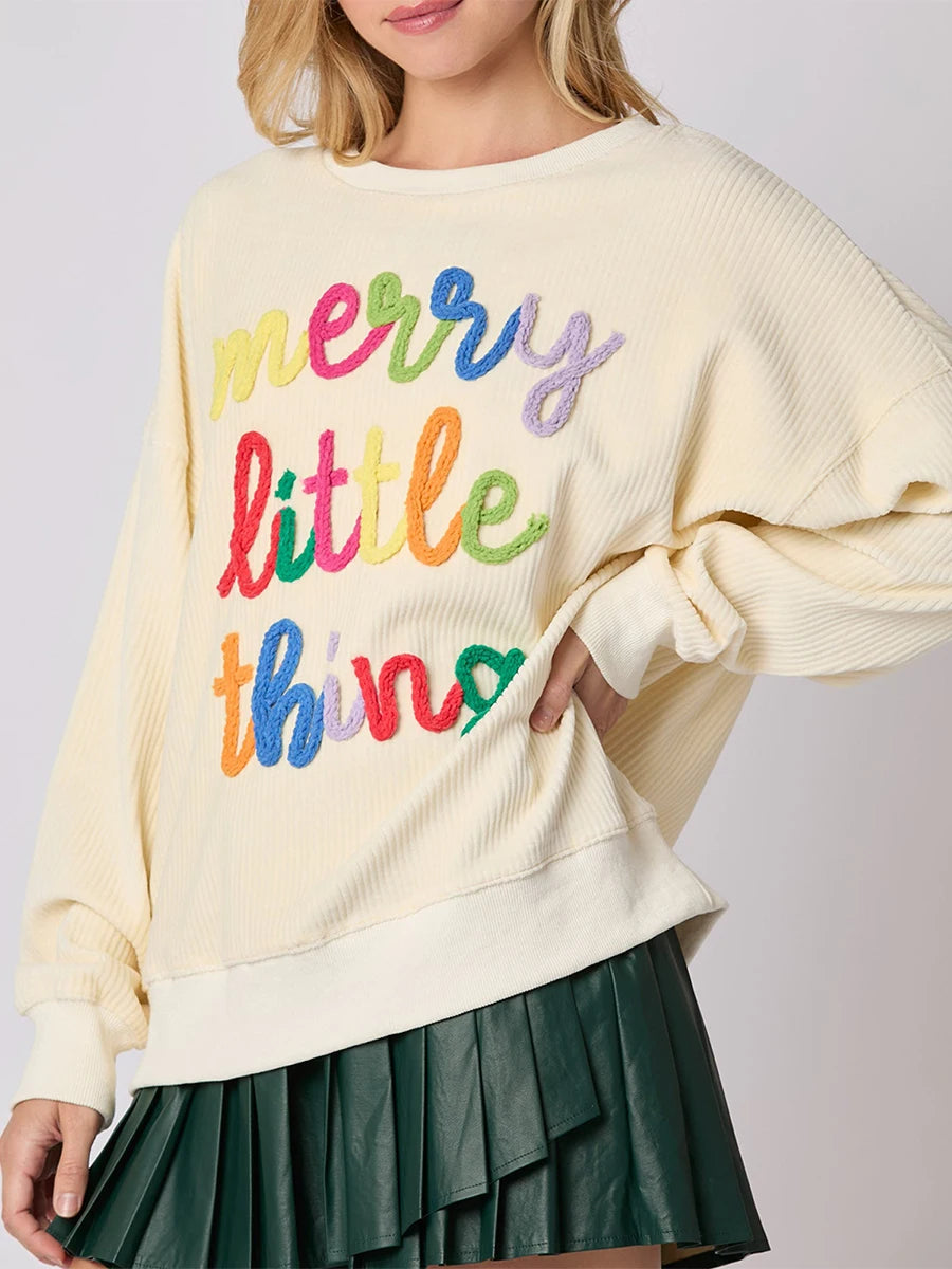 merry little things embroidered crew sweater - basil boutique