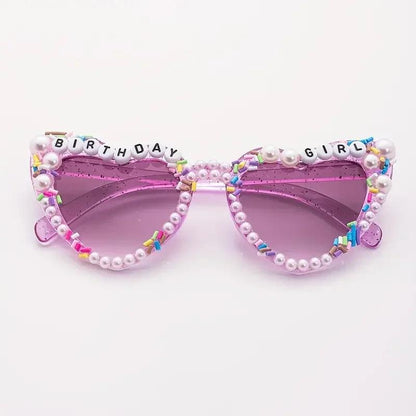 birthday girl pearl + sprinkle heart sunglasses - basil boutique